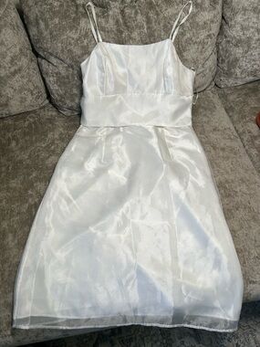 White Satin Spaghetti Strap Dress